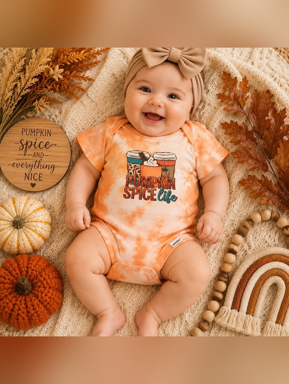 HG Creations Pumpkin Spice Life Tie Dye Baby Bodysuit Onesie | Fall Boutique